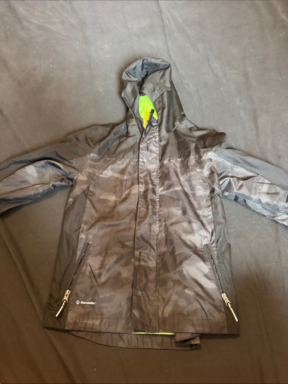 Champion Kids Hooded Raincoat in Black with Lime Accent